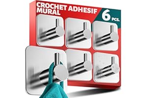 Menz 6 Pièces Crochet Adhesif Mural, Porte Serviette Salle de Bain, Etanche Autocollan Accroche Pour Torchon de Cuisine, Argenté