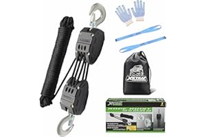 XSTRAP STANDARD Heavy-Duty 2,000LB Rope Hoist Pulley 50 Feet Wheel Block and Tackle System with 2PK 18 Inch Soft Loops for Animal Husbandry, Garage, Warehouse, Constructions, 50FT Black
