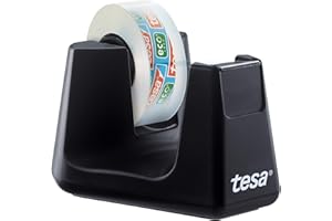 TESA UK tesa® Easy Cut SMART Tape Dispenser for Tables - Compact Tabletop Dispenser with Anti-Slip Technology for Adhesive Tape, incl. 1 roll of tesafilm eco & clear, black