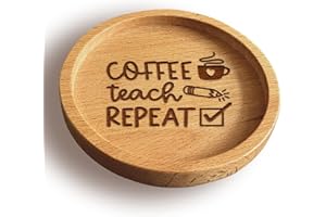 TREETOP GIFTS Teacher Gift – Engraved Solid Beech Wood Coaster *With Gift Bag* - Thank You Teacher Gift Great For Men and Women – End of Year (Coffee Teach Repeat)