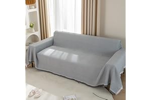 LHGOGO Narzuta na sofę, waflowa, 180 x 300 cm, duża, 3-osobowa, wszechstronna narzuta na sofę, narzuta na sofę, narzuta na sofę, narzuta na sofę i narzuta z dekoracyjnymi frędzlami, kolor jasnoszary