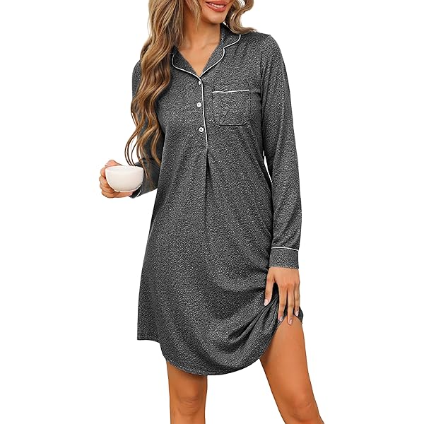 CHUNG Dames Nachthemd Geborsteld Katoen Flanel Nachtshirt Lange Nachtkleding Nachtkleding Gezellig Dik Winter, XL