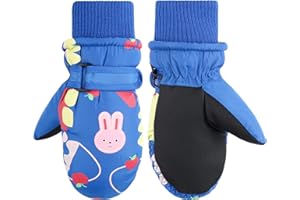 JUPSK Guantes de esquí de invierno para niños, impermeables, antideslizantes, con forro de felpa, guantes de conejo cálidos para niños y niñas de 2 a 5 años