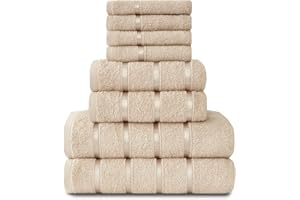 GC GAVENO CAVAILIA Gaveno Cavailia Luxueux Lot de 8 Boston Serviette Bale Ensemble, 100% Coton, Naturel, 8Pc Bale Set