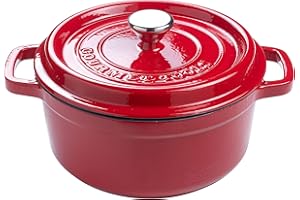 XSQUO USEFUL TECH Pot rond en fonte avec revêtement céramique vitrifié Cocotte avec couvercle Gourmet Tools Rouge 22 cm