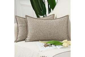 Madizz 2 Pezzi Lino Copricuscini Morbido Decorativo Fodere per Cuscino Lusso Stile per Divano Camera da Letto 40x60 cm Taupe misto