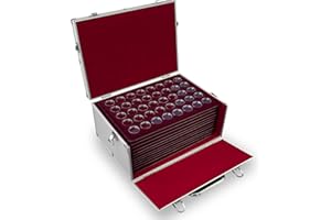 MC.Sammler - Mallette numismatique en Aluminium - avec 11 Plateaux pour 440 pièces de 2 Euros sous Capsules (avec 440 Capsules pour pièces de Monnaie, 26 mm)