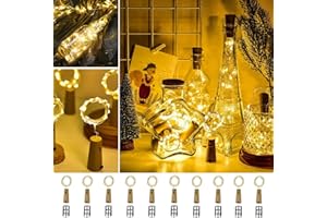ooklee® Pack of 10 Bottle Light Battery, with 30 Replacement Batteries, 2 m 20 LED Bottle Light Cork Copper Wire Fairy Lights for Party Wedding Halloween Christmas Outdoor/Indoor Use (Warm White)