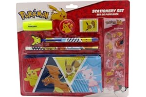 Marchi CyP: Pokémon, set di cancelleria, astuccio, gomma, temperamatite, penna a sfera, evidenziatore, adesivi, multicolore, prodotto ufficiale