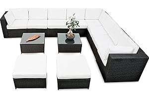 XINRO erweiterbares 35tlg. Lounge Polyrattan XXXL - schwarz - Garnitur Gartenmöbel Sitzgruppe Lounge Set Rattan XXXL - inkl. Lounge Sofa + Sessel + Ecke + Hocker + Tisch + Kissen
