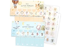 ‎KIPITAN Morgenroutine & Abendroutine für Kinder - Routine Planer für Morgen und Abend: Tiere (DIN A4 Tagesplan mit Klappen, Handmade in Germany) Checkliste mit Klett Punkten zum umklappen