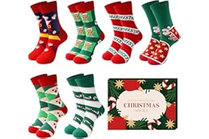 Niofind 6 par skarpet bożonarodzeniowych dla kobiet i mężczyzn, zabawne skarpety bożonarodzeniowe, rozmiar 37-46, uniseks, motyw bożonarodzeniowy, kolorowe wzory, Święty Mikołaj