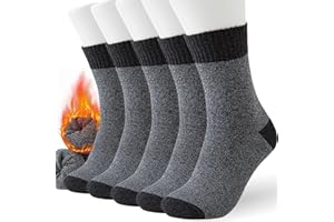 Josnown Chaussettes Chaudes Homme, Chaussettes Hiver Thermiques en Laine, Semelles Épaisses en Tissu Éponge pour Randonnée, Maison et Loisirs – 5 Paires, Taille 39-45