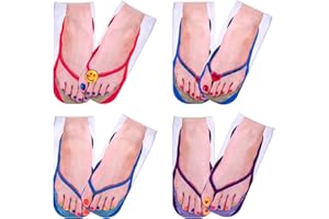 Vspek 4 pairs Flip Flop Print Socks, 3D funny pattern socks, Manicure Print Novelty Socks, Womens Manicure Print Socks, Personalized Flip Flop Socks Low Cut Ankle Socks