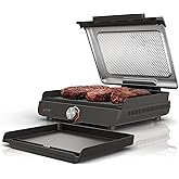 Ninja GR101 Sizzle Smokeless Indoor Grill and Grill, 14" Replaceable Nonstick Plates, Dishwasher Washable