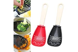 SUNWUUN 2PCS Multifunctional Cooking Spoon,Plastic Spoons,Kitchen Tools,Cooking Utensil,Slotted Spoon for Kitchen Cooking Mashing Grating Garlic,Egg White Separator,Skimmer Colander Strainer (Red+Black)