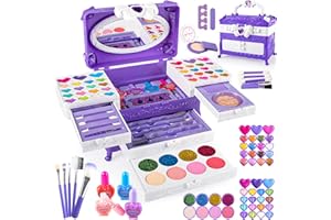 VEFOSAFE Valigetta Trucchi Bambina, Set Trucchi Bambina, Set Trucco Bambina - Trucchi Lavabili Giocattoli per Ragazze per Bambini, Regali di Compleanno Natale Halloween per Ragazze 3-12 Anni