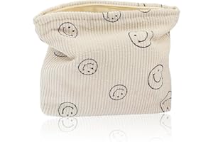 Hanmir Kulturtasche,Kordsamt-Kosmetiktasche,Reise Waschtasche,Lächeldruck Makeup Organizer,Reisen Kulturtasche für Damen Mädchen,Beige