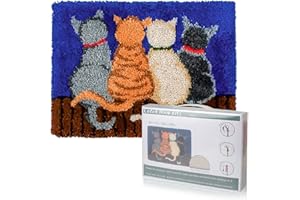 Tapis Point Noué Kit de Tapis Chat, EsLuker.ly Création de Tapis à Crocher Kit de Tapis de Crochet à Point Noué| Avec Crochet à Loquet Bricolage Tapis Fabrication Décor à la Maison, 50 x 38 cm