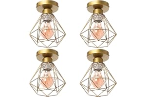 TOKIUS Lámpara de Techo Retro, 16CM Lámpara Colgante Techo Vintage Jaula Dorado Luz Colgante Interior Iluminación de Techo para Cocina Comedor Dormitorio Pasillo (# Plafon 4 Piezas)