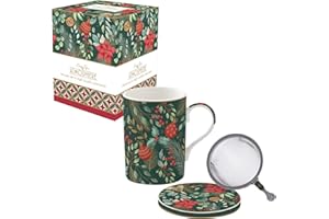 Easy Life COFFRET TISANIERE 35CL EN PORCELAINE AVEC FILTRE INOX CHRISTMAS JOY