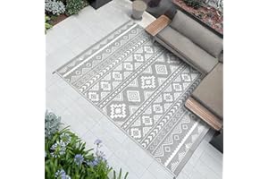 Famibay Tapis d'Extérieur Imperméable, Tapis Exterieur Resistant Pluie, Tapis de Pliable Réversible, Tapis de Terrasse, pour Jardin, Camping-Car, Balcon, Camping Gris120*180cm