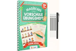 Edubini Magische Vorschule Übungshefte ab 5 Jahren für Junge & Mädchen - [HEFTE + STIFT] - Wiederverwendbare Schreiblernhefte für Vorschule - Zahlen lernen