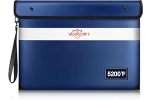 Vailoin Pochette Anti feu - Résistante 2800℃ - Certification UL94 V-1 - Sacs de Rangement Ignifugés et Étanches - pour Les Documents A4, l'argent Liquide, Les Photos, Etc.(35x25cm,Noir)