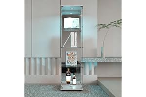 BRYXR Glasvitrine,Sammlervitrine,Glas Vitrine mit 1 Türen 4 Einlegeböden, mit LED und Schloss, Transparente Vitrine, Geeignet für Wohnzimmer, Schlafzimmer, Büro Glasvitrine