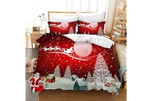 Leleyouzer Set di biancheria da letto Natalizia 220 x 240 cm,Biancheria Natalizio,Set regalo di Natale per Bambini,Copripiumino Natalizio con due Federe 50 x 75 cm(MC3)