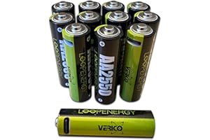VERICO LoopEnergy AA 2550 Wiederaufladbare USB-C Batterie AA 1,5V 2550mWh (1700mAh) Li-Ion Akku, Schnellladung via USB-C Anschluss in ca. 2 Stunden, 12er Pack AA, 3 Stück Kabel USB-A auf 4 x USB-C