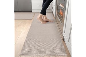 DEXI Kitchen Rug Mat Sets, Rubber Backed Long Floor Mats Non Slip Washable, 2 Pieces Carpet Runner Rugs for Hallway, Dining Room and Entrance, 61x92cm+61x210cm, Beige