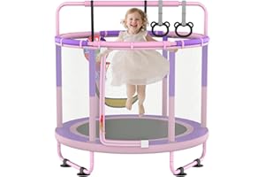 CZCPARY Trampolín infantil para niños, para exterior, interior y exterior, con red de seguridad, cesta, barra, columpio, regalo para niños