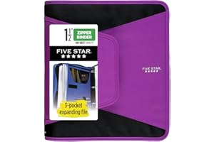 Five Star Segregator na zamek błyskawiczny, 3-pierścieniowy segregator do szkoły, 3-kieszeniowy rozszerzany pilnik, pojemność 500 arkuszy, jagodowy różowy/fioletowy (72532)