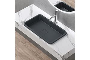 doporro Lavabo da Incasso Soprapiano 60x38 cm in Resina Minerale Antracite Opaco, Lavandino Rettangolare da Appoggio Senza Foro Rubinetto con Piletta Inclusa – Colossum104