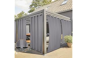 TERUNTRUE 2 Stücke Outdoor Vorhang Wetterfest mit Ösen, Outdoorvorhänge Balkon Vorhang Terrasse Vorhänge Outdoor Gardinen Sonnenschutz & Sichtschutz Vorhänge mit Schlaufen Unten, H213 x B132 cm - Grau