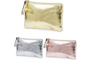 noTrash2003 Lot de 3 porte-monnaie brillants pour fille - En cuir synthétique - Argenté, or et or rose - Petit cadeau d'anniversaire d'enfant, Plusieurs coloris, 120mm x 85mm