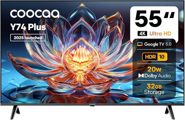 coocaa 138 cm (55 inch) 4K Ultra HD Smart LED Google TV | HDR10 | 20W Powerful Speakers | 55Y74 Plus