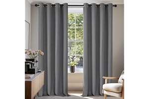 Deconovo Blackout Curtains Grey, Energy Saving Super Soft Thermal Insulated Eyelet Curtains for Living Room, W80 x L84, Light Grey, 2 Panels