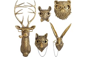 GUASDIE 3D Head Wall Mount Ornament Deer Decor Rabbit Ornaments Animal Head Wall Sculptures Modern Art Statue Animal Heads Resin Home Accessories Wall Decorations for Living Room to Hang Ornaments