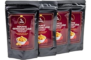 PUFFINS - Knuspriger Käse Keto Snack - Goudakäse - 100% Käse - Ohne Zucker, Kohlenhydrate - Protein Snack - Glutenfrei, Viel Eiweiß - mit Chilli - 4x50g