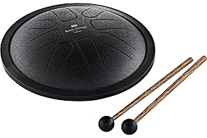 Sonic Energy Steel Tongue Drum – Mały 7-calowy Bęben w Tonacji F-moll – Instrument ze Stali Nierdzewnej do Medytacji, Jogi, Dla Dzieci – w Zestawie z Pałeczkami i Woreczkiem (SSTD1BK)
