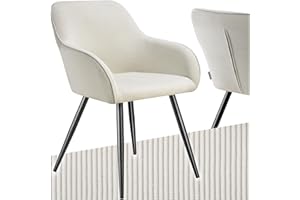 TecTake® Sedia Velluto a Coste con Braccioli, Comoda Poltrona Salotto con Imbottitura Schiuma ad Alta Densità, Sedia Sala da Pranzo con Gambe in Acciaio, Poltrona Antiscivolo - Crema/Nero