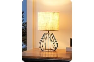 EDISHINE Lampe de Chevet avec Abat-jour en Lin Beige et Base Noir Métallique en Forme de Goutte, E14 Ampoule LED Incluse de 2700K Blanc Chaud, Lampe de Table Moderne pour Chambre, Bureau, Salon
