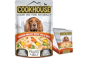 COOKHOUSE 100% Natural & Complete Luxury Wet Dog Food - 15 x 100g - Chicken Breast with Vegetables & Rice - Fillets in Jelly