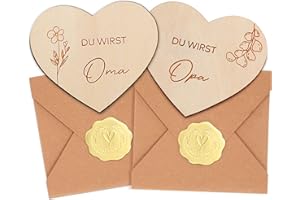 Aahyzzon Du wirst Oma/Opa, Schwangerschaft verkünden Oma & Opa | Schwangerschaft verkünden mit 2 Herz Holz Scheiben | Überraschung Umschläge zur Schwangerschaftsverkündung