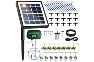 AIBISTAR Solar Watering System Automatic Set, 12 Watering Modes, Automatic Garden Watering System with 15M Hose for Garden and Balcony Outdoor Potted Plants, Vegetables