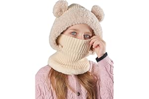 SEAUR Cagoule Filles 4-10 Ans Bonnet Écharpe Doublé d'hiver Chaud Tricoté Chapeau 3 en 1 pour Enfants