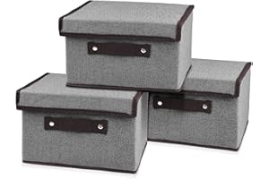 Uootach 3 Pièces Boîte de Rangement, Caisses de rangement 25cm*19cm*16cm, pliable avec couvercle, panier de rangement, coffre à jouets, pour ranger vêtements, livres, jouets, chaussettes(gris)