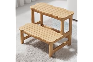 COSYLAND Step Stool for Kids - Wodden Two Step Stools 300 lbs Capacity with Safety Non-Slip Pads - Cute Step Stool for Bathroom/Kitchen (Natural)